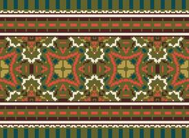 Pixel Embroidery ethnic pattern, Vector Geometric ornate background, Cross stitch retro zigzag style, pattern knitting continuous, Design for textile, fabric, ceramic, digital print