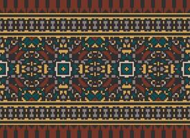 Pixel Embroidery ethnic pattern, Vector Geometric ornate background, Cross stitch retro zigzag style, pattern knitting continuous, Design for textile, fabric, ceramic, digital print