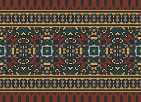 Pixel Embroidery ethnic pattern, Vector Geometric ornate background, Cross stitch retro zigzag style, pattern knitting continuous, Design for textile, fabric, ceramic, digital print