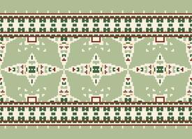 Cross Stitch Border. Embroidery Cross Stitch. Ethnic Patterns. Geometric Ethnic Indian pattern. Native Ethnic pattern.Texture Textile Fabric Clothing Knitwear print. Pixel Horizontal Seamless Vector. vector