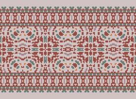 Cross Stitch Border. Embroidery Cross Stitch. Ethnic Patterns. Geometric Ethnic Indian pattern. Native Ethnic pattern.Texture Textile Fabric Clothing Knitwear print. Pixel Horizontal Seamless Vector. vector