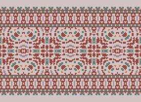 Cross Stitch Border. Embroidery Cross Stitch. Ethnic Patterns. Geometric Ethnic Indian pattern. Native Ethnic pattern.Texture Textile Fabric Clothing Knitwear print. Pixel Horizontal Seamless Vector. vector