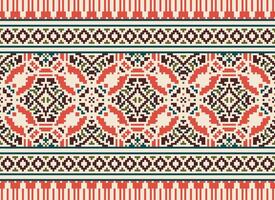 Pixel Embroidery ethnic pattern, Vector Geometric ornate background, Cross stitch retro zigzag style, pattern knitting continuous, Design for textile, fabric, ceramic, digital print