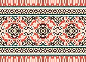 Pixel Embroidery ethnic pattern, Vector Geometric ornate background, Cross stitch retro zigzag style, pattern knitting continuous, Design for textile, fabric, ceramic, digital print