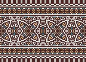 Pixel Embroidery ethnic pattern, Vector Geometric ornate background, Cross stitch retro zigzag style, pattern knitting continuous, Design for textile, fabric, ceramic, digital print
