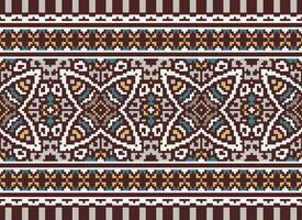 Pixel Embroidery ethnic pattern, Vector Geometric ornate background, Cross stitch retro zigzag style, pattern knitting continuous, Design for textile, fabric, ceramic, digital print