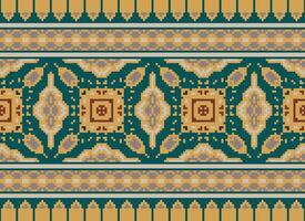 Pixel Embroidery ethnic pattern, Vector Geometric ornate background, Cross stitch retro zigzag style, pattern knitting continuous, Design for textile, fabric, ceramic, digital print