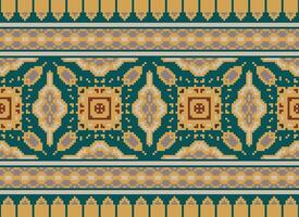 Pixel Embroidery ethnic pattern, Vector Geometric ornate background, Cross stitch retro zigzag style, pattern knitting continuous, Design for textile, fabric, ceramic, digital print