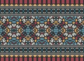 Pixel Embroidery ethnic pattern, Vector Geometric ornate background, Cross stitch retro zigzag style, pattern knitting continuous, Design for textile, fabric, ceramic, digital print