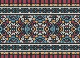 Pixel Embroidery ethnic pattern, Vector Geometric ornate background, Cross stitch retro zigzag style, pattern knitting continuous, Design for textile, fabric, ceramic, digital print