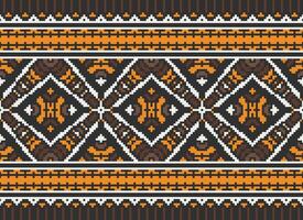 Pixel Embroidery ethnic pattern, Vector Geometric ornate background, Cross stitch retro zigzag style, pattern knitting continuous, Design for textile, fabric, ceramic, digital print