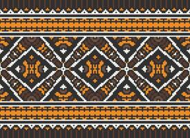 Pixel Embroidery ethnic pattern, Vector Geometric ornate background, Cross stitch retro zigzag style, pattern knitting continuous, Design for textile, fabric, ceramic, digital print