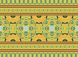 Pixel Embroidery ethnic pattern, Vector Geometric ornate background, Cross stitch retro zigzag style, pattern knitting continuous, Design for textile, fabric, ceramic, digital print