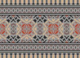 Pixel Embroidery ethnic pattern, Vector Geometric ornate background, Cross stitch retro zigzag style, pattern knitting continuous, Design for textile, fabric, ceramic, digital print