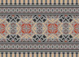 Pixel Embroidery ethnic pattern, Vector Geometric ornate background, Cross stitch retro zigzag style, pattern knitting continuous, Design for textile, fabric, ceramic, digital print