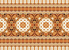 Pixel Ethnic pattern vector background. seamless pattern traditional, Design for background, wallpaper, Batik, fabric, carpet, clothing, wrapping, and textile.ethnic pattern Vector illustration.