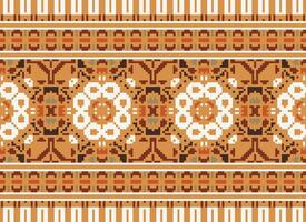 Pixel Ethnic pattern vector background. seamless pattern traditional, Design for background, wallpaper, Batik, fabric, carpet, clothing, wrapping, and textile.ethnic pattern Vector illustration.