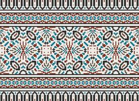Pixel Embroidery ethnic pattern, Vector Geometric ornate background, Cross stitch retro zigzag style, pattern knitting continuous, Design for textile, fabric, ceramic, digital print