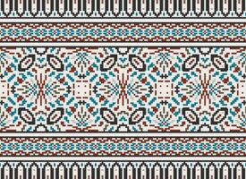 Pixel Embroidery ethnic pattern, Vector Geometric ornate background, Cross stitch retro zigzag style, pattern knitting continuous, Design for textile, fabric, ceramic, digital print