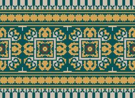 Pixel Embroidery ethnic pattern, Vector Geometric ornate background, Cross stitch retro zigzag style, pattern knitting continuous, Design for textile, fabric, ceramic, digital print