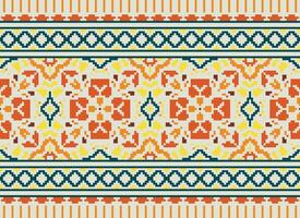 Pixel Ethnic pattern vector background. seamless pattern traditional, Design for background, wallpaper, Batik, fabric, carpet, clothing, wrapping, and textile.ethnic pattern Vector illustration.