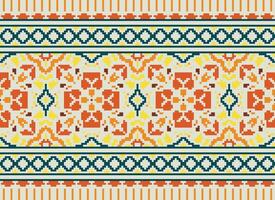 Pixel Ethnic pattern vector background. seamless pattern traditional, Design for background, wallpaper, Batik, fabric, carpet, clothing, wrapping, and textile.ethnic pattern Vector illustration.