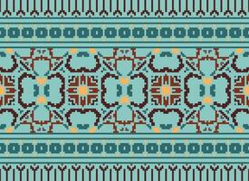 Pixel Ethnic pattern vector background. seamless pattern traditional, Design for background, wallpaper, Batik, fabric, carpet, clothing, wrapping, and textile.ethnic pattern Vector illustration.