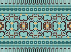 Pixel Ethnic pattern vector background. seamless pattern traditional, Design for background, wallpaper, Batik, fabric, carpet, clothing, wrapping, and textile.ethnic pattern Vector illustration.