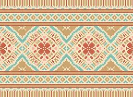 Pixel Ethnic pattern vector background. seamless pattern traditional, Design for background, wallpaper, Batik, fabric, carpet, clothing, wrapping, and textile.ethnic pattern Vector illustration.