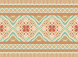 Pixel Ethnic pattern vector background. seamless pattern traditional, Design for background, wallpaper, Batik, fabric, carpet, clothing, wrapping, and textile.ethnic pattern Vector illustration.