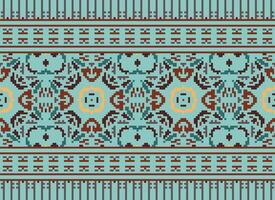 Pixel Ethnic pattern vector background. seamless pattern traditional, Design for background, wallpaper, Batik, fabric, carpet, clothing, wrapping, and textile.ethnic pattern Vector illustration.