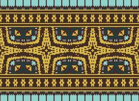 Pixel Ethnic pattern vector background. seamless pattern traditional, Design for background, wallpaper, Batik, fabric, carpet, clothing, wrapping, and textile.ethnic pattern Vector illustration.