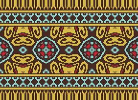 Pixel Ethnic pattern vector background. seamless pattern traditional, Design for background, wallpaper, Batik, fabric, carpet, clothing, wrapping, and textile.ethnic pattern Vector illustration.