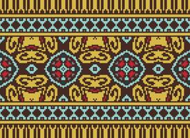 Pixel Ethnic pattern vector background. seamless pattern traditional, Design for background, wallpaper, Batik, fabric, carpet, clothing, wrapping, and textile.ethnic pattern Vector illustration.