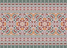 Pixel Ethnic pattern vector background. seamless pattern traditional, Design for background, wallpaper, Batik, fabric, carpet, clothing, wrapping, and textile.ethnic pattern Vector illustration.