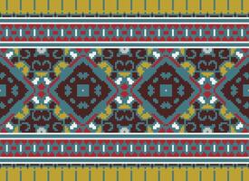 Pixel Embroidery ethnic pattern, Vector Geometric ornate background, Cross stitch retro zigzag style, pattern knitting continuous, Design for textile, fabric, ceramic, digital print