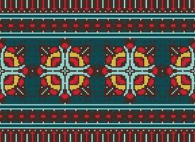 Pixel Ethnic pattern vector background. seamless pattern traditional, Design for background, wallpaper, Batik, fabric, carpet, clothing, wrapping, and textile.ethnic pattern Vector illustration.