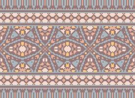 Pixel Ethnic pattern vector background. seamless pattern traditional, Design for background, wallpaper, Batik, fabric, carpet, clothing, wrapping, and textile.ethnic pattern Vector illustration.