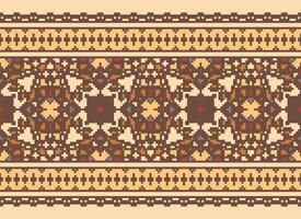 Pixel Ethnic pattern vector background. seamless pattern traditional, Design for background, wallpaper, Batik, fabric, carpet, clothing, wrapping, and textile.ethnic pattern Vector illustration.