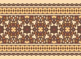 Pixel Ethnic pattern vector background. seamless pattern traditional, Design for background, wallpaper, Batik, fabric, carpet, clothing, wrapping, and textile.ethnic pattern Vector illustration.