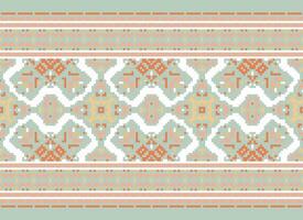 Cross Stitch Border. Embroidery Cross Stitch. Ethnic Patterns. Geometric Ethnic Indian pattern. Native Ethnic pattern.Texture Textile Fabric Clothing Knitwear print. Pixel Horizontal Seamless Vector. vector