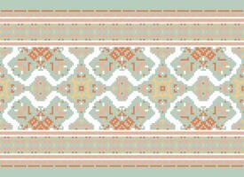 Cross Stitch Border. Embroidery Cross Stitch. Ethnic Patterns. Geometric Ethnic Indian pattern. Native Ethnic pattern.Texture Textile Fabric Clothing Knitwear print. Pixel Horizontal Seamless Vector. vector