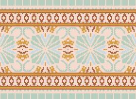 Pixel Ethnic pattern vector background. seamless pattern traditional, Design for background, wallpaper, Batik, fabric, carpet, clothing, wrapping, and textile.ethnic pattern Vector illustration.
