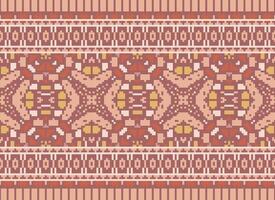 Cross Stitch Embroidery. Ethnic Patterns. Native Style. Traditional Design for texture, textile, fabric, clothing, Knitwear, print. Geometric Pixel Horizontal Seamless Vector. vector