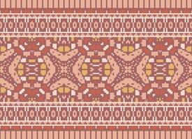 Cross Stitch Embroidery. Ethnic Patterns. Native Style. Traditional Design for texture, textile, fabric, clothing, Knitwear, print. Geometric Pixel Horizontal Seamless Vector. vector