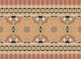 Cross Stitch Border. Embroidery Cross Stitch. Ethnic Patterns. Geometric Ethnic Indian pattern. Native Ethnic pattern.Texture Textile Fabric Clothing Knitwear print. Pixel Horizontal Seamless Vector. vector