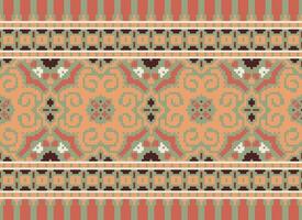 Cross Stitch Border. Embroidery Cross Stitch. Ethnic Patterns. Geometric Ethnic Indian pattern. Native Ethnic pattern.Texture Textile Fabric Clothing Knitwear print. Pixel Horizontal Seamless Vector. vector