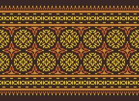 Pixel Cross Stitch pattern with Floral Designs. Traditional cross stitch needlework. Geometric Ethnic pattern, Embroidery, Textile ornamentation, fabric, Hand stitched pattern, pixel art. vector