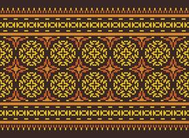 Pixel Cross Stitch pattern with Floral Designs. Traditional cross stitch needlework. Geometric Ethnic pattern, Embroidery, Textile ornamentation, fabric, Hand stitched pattern, pixel art. vector