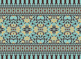 Cross Stitch Embroidery. Ethnic Patterns. Native Style. Traditional Design for texture, textile, fabric, clothing, Knitwear, print. Geometric Pixel Horizontal Seamless Vector. vector